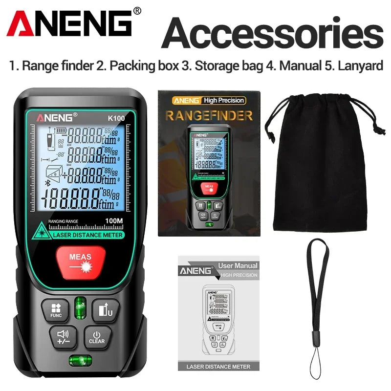 ANENG K120 Laser Tape Measure 50M 70M 100M 120M Laser Rangefinder Electronic Ruler Useful Measurement Tool Ruler Test
