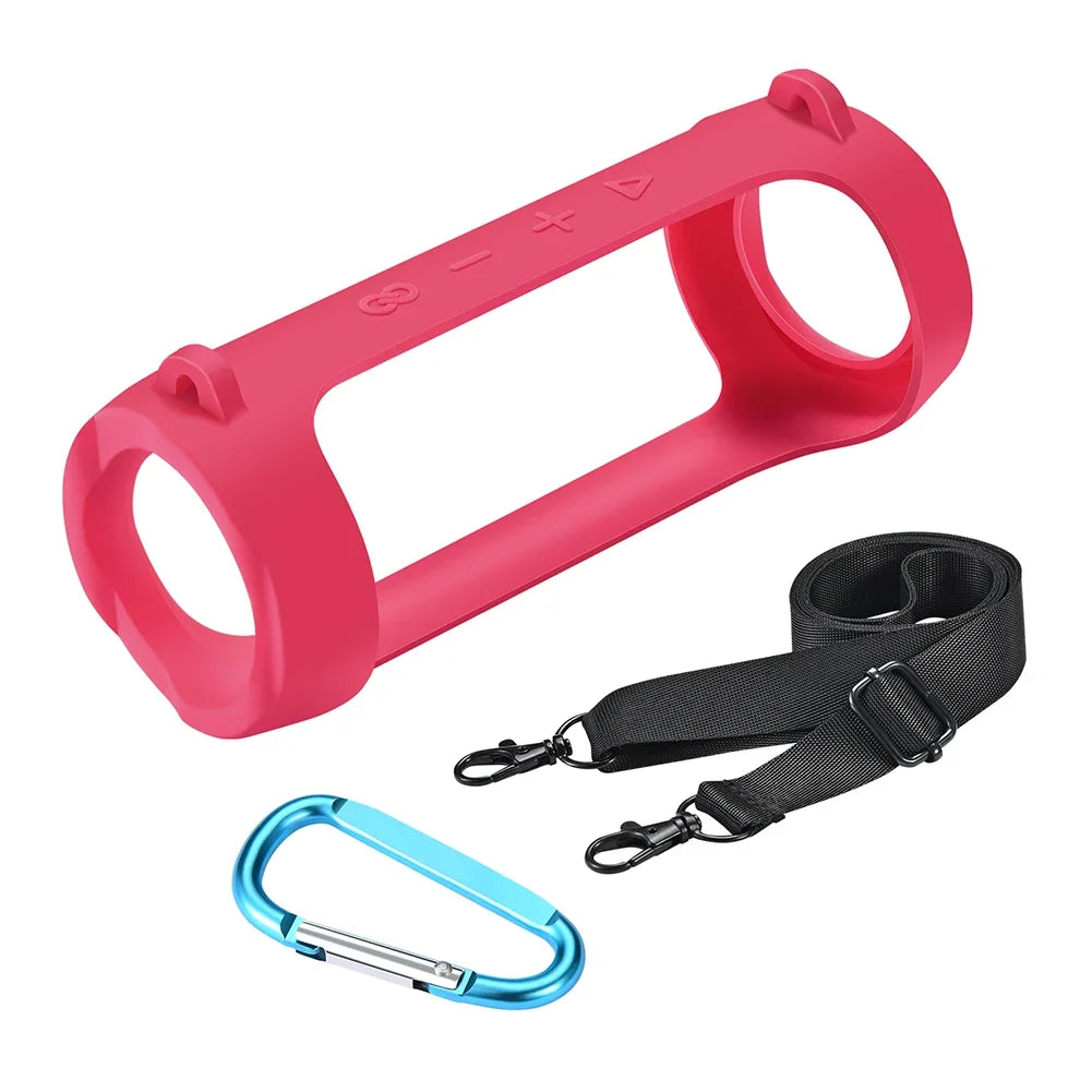 Silicone Bluetooth-compatible Speaker Case with Carabiner Waterproof Protective Sleeve Adjustable Strap for JBL Flip 6/Flip 5