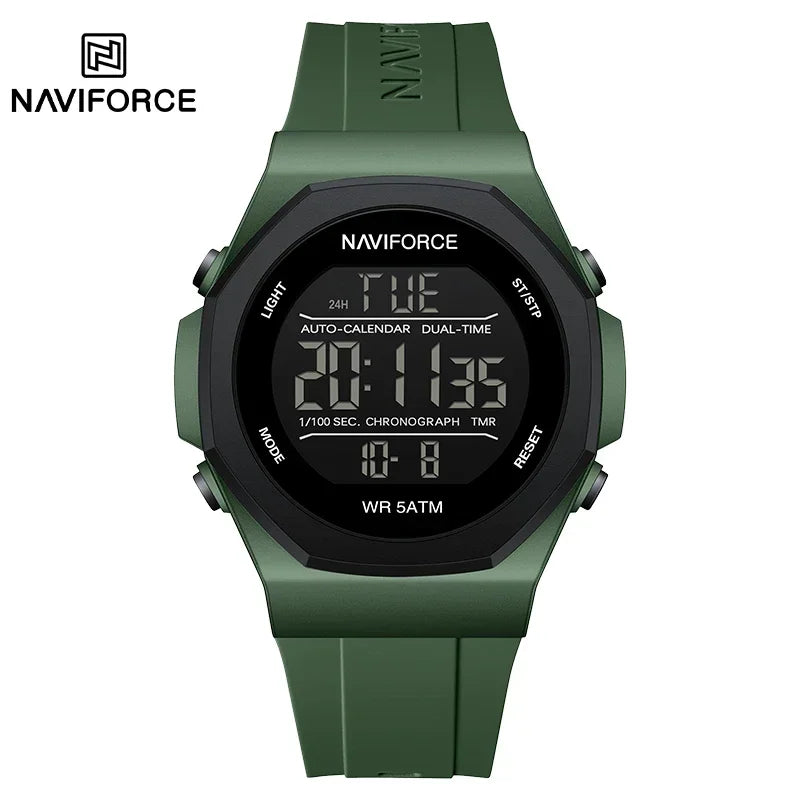 NAVIFORCE Electronic Watches Men LCD Display Waterproof Clock Silicone Strap Luminous Business Man Wristwatch Relogio Masculino