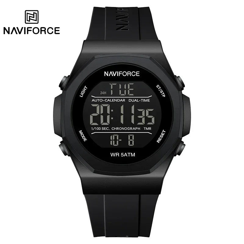 NAVIFORCE Electronic Watches Men LCD Display Waterproof Clock Silicone Strap Luminous Business Man Wristwatch Relogio Masculino