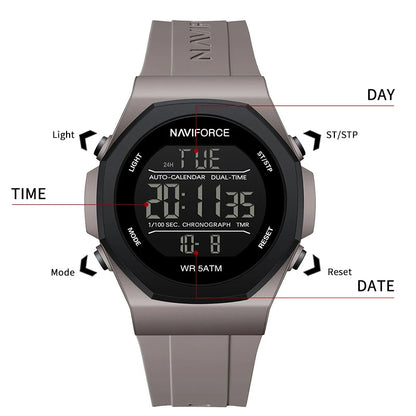 NAVIFORCE Electronic Watches Men LCD Display Waterproof Clock Silicone Strap Luminous Business Man Wristwatch Relogio Masculino
