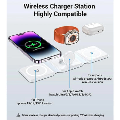 100W 3 in 1 foldable Wireless Charger Pad Stand for iPhone 15 14 13 16Pro Max Airpods iWatch Fast Wireless Charging Dock Station