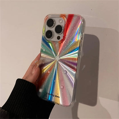 Luxury Laser Radiant Firework Rainbow Color Phone Case For iPhone 15 14 13 12 11 Pro Max Glitter Star Lens Protection Soft Cover