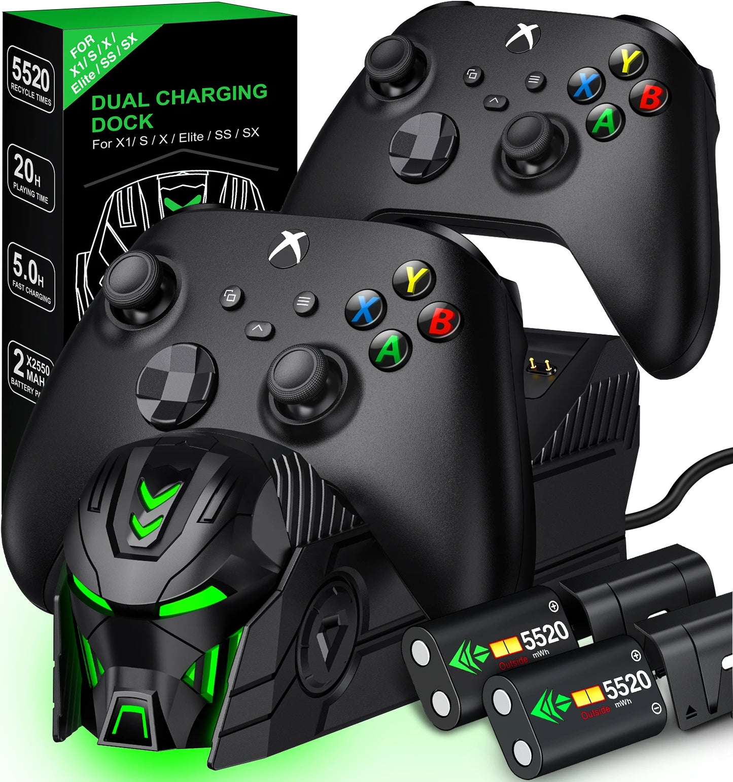 DinoFire A101 XBOX Controller Charger With 2*5520 mWh Rechargable Battery ＆ 4 Cover For XBOX Serise S/X / XBOX ONE S/X
