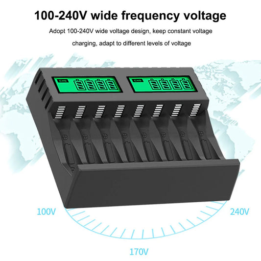 Ni-MH Ni-Cd AA AAA Battery Charger  LCD Digital Display 1.2V 8 Slots Rechargeable Batteries Micro Type-C Smart Batteries Charger
