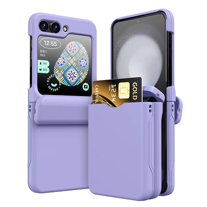 New Solid Color Card Slot Phone Case For Samsung Galaxy Z Flip 3 4 5 Z6 Flip6 Z5 Z4 Flip5 Flip 6 5 4 Folding Hinge Hard PC Cover