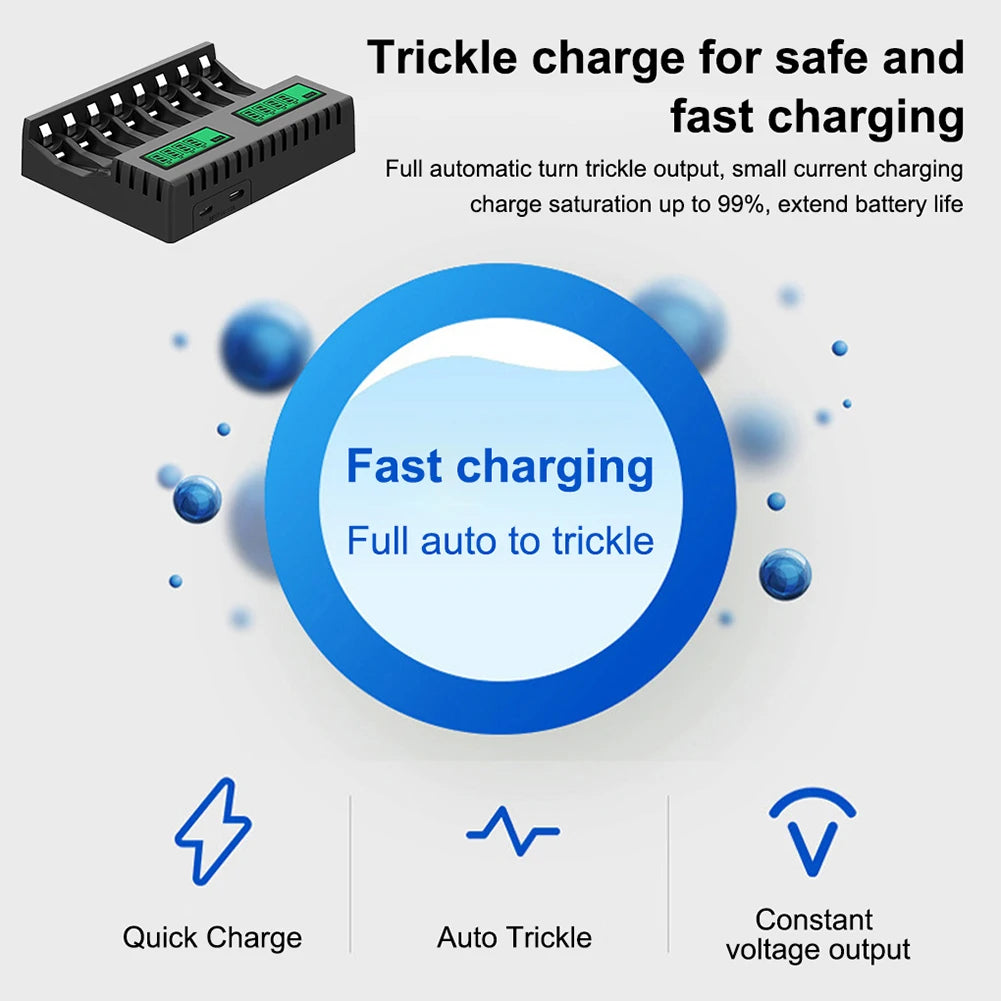 Ni-MH Ni-Cd AA AAA Battery Charger  LCD Digital Display 1.2V 8 Slots Rechargeable Batteries Micro Type-C Smart Batteries Charger