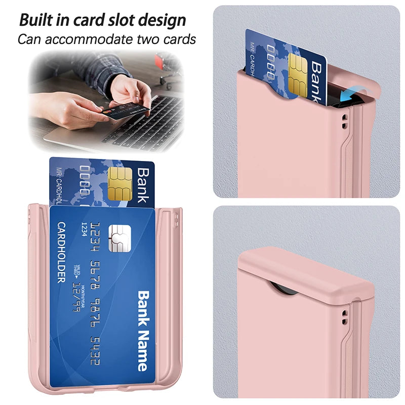 New Solid Color Card Slot Phone Case For Samsung Galaxy Z Flip 3 4 5 Z6 Flip6 Z5 Z4 Flip5 Flip 6 5 4 Folding Hinge Hard PC Cover