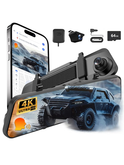 Aprilboy 4K Dash Cam 12 Inch ADAS Car DVR with External GPS Support WDR Night Vision G-Sensor Loop Recording Parking