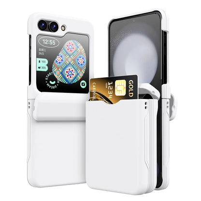 New Solid Color Card Slot Phone Case For Samsung Galaxy Z Flip 3 4 5 Z6 Flip6 Z5 Z4 Flip5 Flip 6 5 4 Folding Hinge Hard PC Cover
