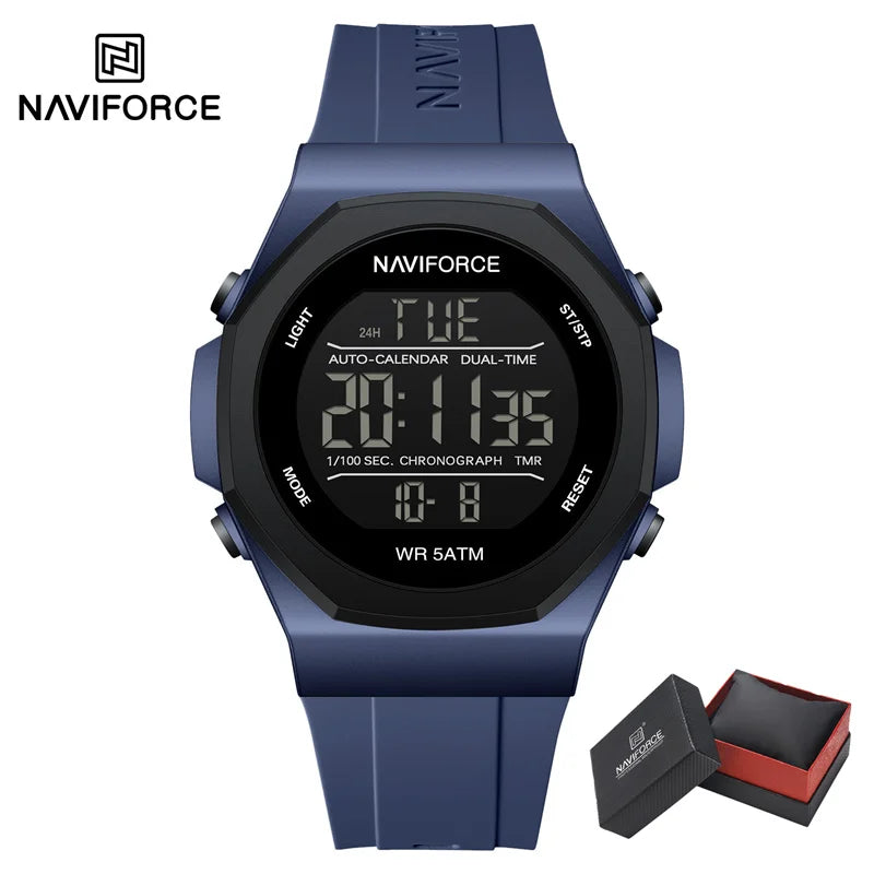 NAVIFORCE Electronic Watches Men LCD Display Waterproof Clock Silicone Strap Luminous Business Man Wristwatch Relogio Masculino