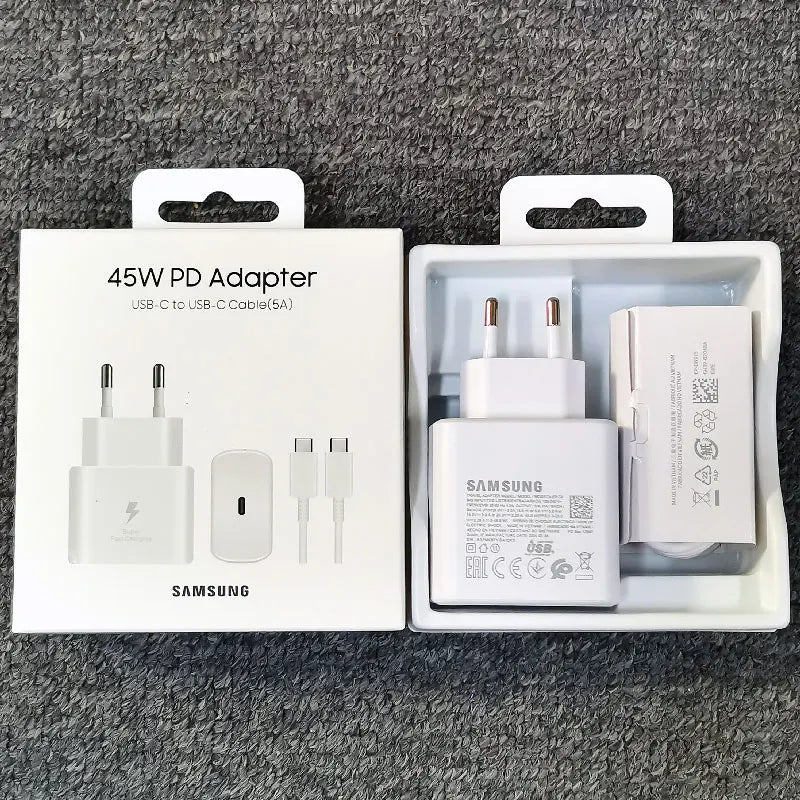 Samsung 45W PD Charger Super Fast Charging Adapter For Galaxy S24 S20 S21 S22 S23 Ultra Z Flip Fold 6 5 4 3 2 For iPhone 15 Pro