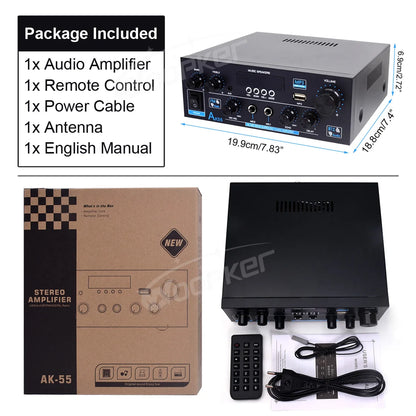 Home Power Amplifier AK55 Channel 2.0 Bluetooth 5.0 AUX RAC dual microphone Digital Stereo Sound 450W+450W Subwoofer