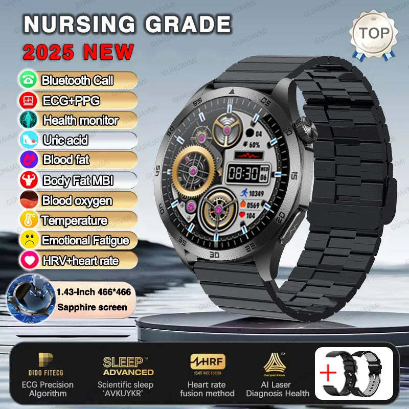 For HUAWEI New ECG+PPG Treatment Smart Watch Uric acid Blood pressure Fat Three High Smartwatch Men Sports HD Call Health Clock