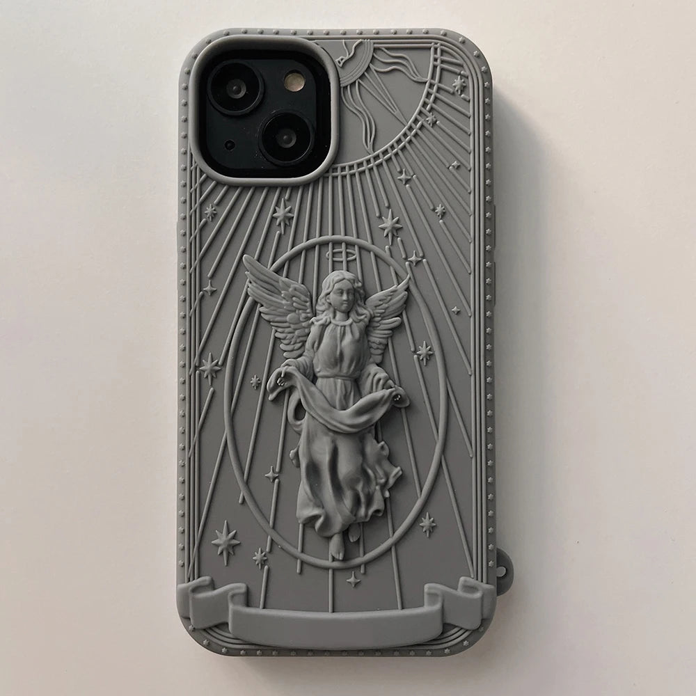 New Fashion Classical Art Angel Statue Silicone Phone Case For iPhone 15 14 13 12 11 Pro Max Matte Soft Retro Girl Back Cover