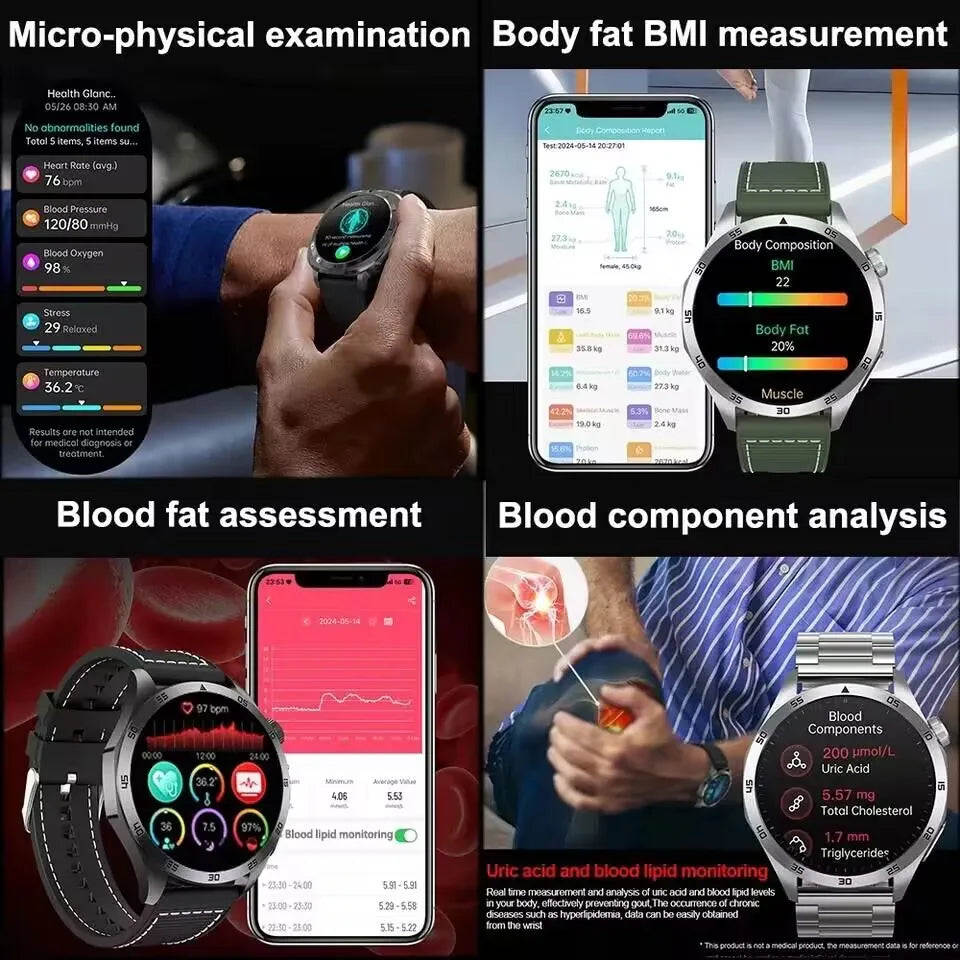 For HUAWEI New ECG+PPG Treatment Smart Watch Uric acid Blood pressure Fat Three High Smartwatch Men Sports HD Call Health Clock