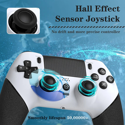 Gaming Controller 6 Axis Gyro Bluetooth-Compatible Macros Turbo Dual Vibration Hall Effect Joystick for PS4/PS4 Pro/PS4 Slim/PC