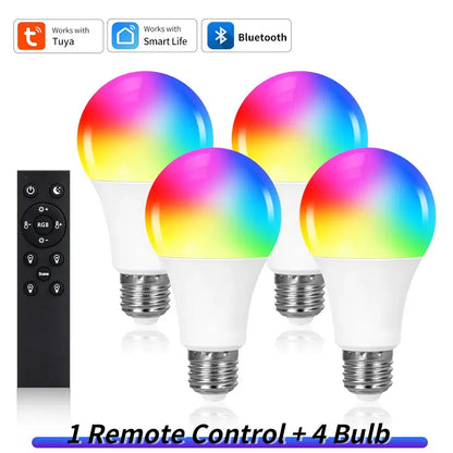 Tuya Smart LED Light Bulb E27 9W 220V Bluetooth RF Remote Group Control Smart Life RGB Spotlight For Bar Bedroom Decor Lighting