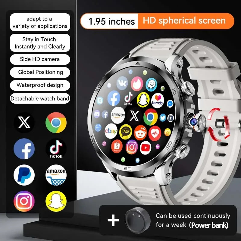 2025 NEW 4G Full Netcom H19 Smartwatch Android System 1.95 Inch 720*720 Amoled Screen 190° Rotating Camera Smart Watch GPS WIFI
