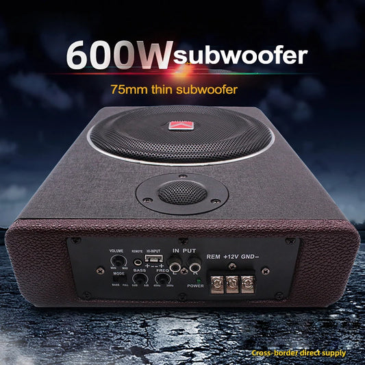 600W 8 Inch Wood Texture Subwoofer Car Audio With treble Slim Under Seat Active Subwoofer Bass Speaker Car Subwoofers Woofer 12V