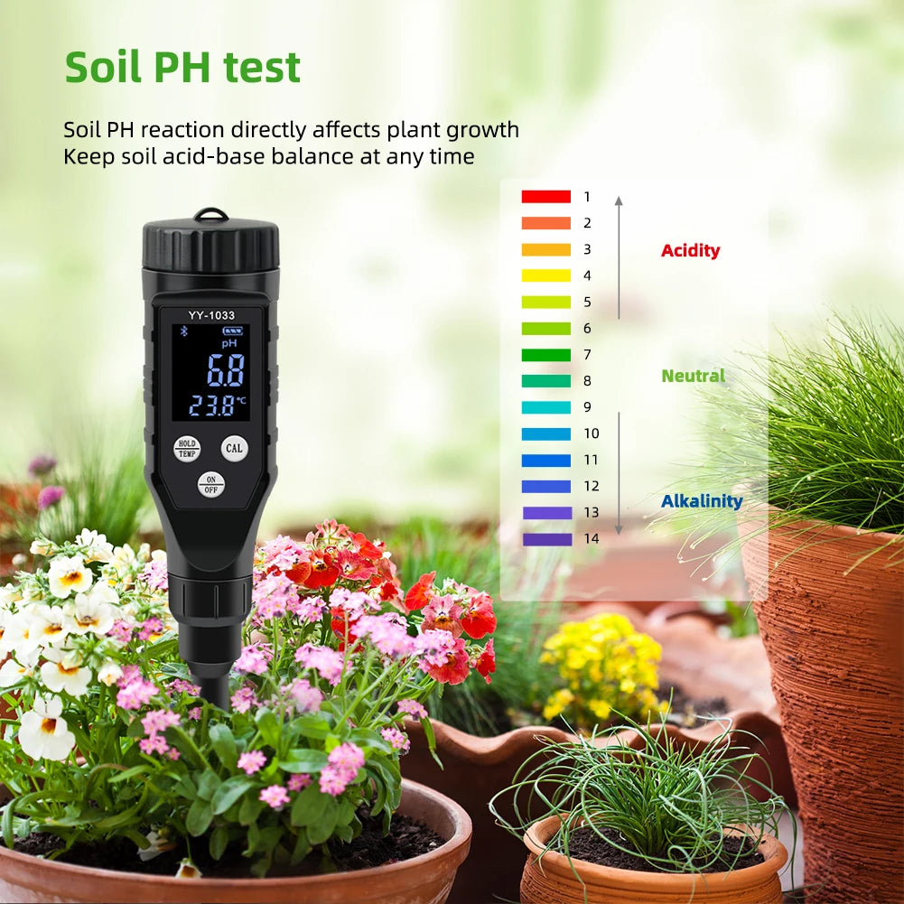 Smart Soil PH Meter 0.0~14.0pH Bluetooth Soil Tester Data Logger Temp Acidity Analyzer for Hydroponics Planting Garden Farmland
