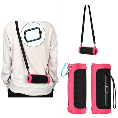 Silicone Bluetooth-compatible Speaker Case with Carabiner Waterproof Protective Sleeve Adjustable Strap for JBL Flip 6/Flip 5