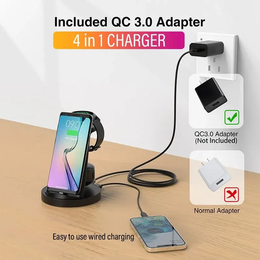 4 In 1 Charging Station for Samsung S23 S22 S21 Note Fast Wireless Charger Stand Dock for Galaxy Watch 6/5/4 Active 2 Buds 2 Pro