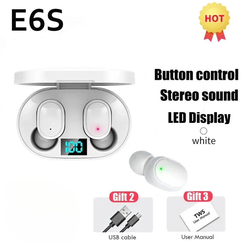 E6S Air Pro Fone Bluetooth Earphones Wireless Headphones LED Display Noise Cancelling Earbuds by Mic Wireless Bluetooth Headset