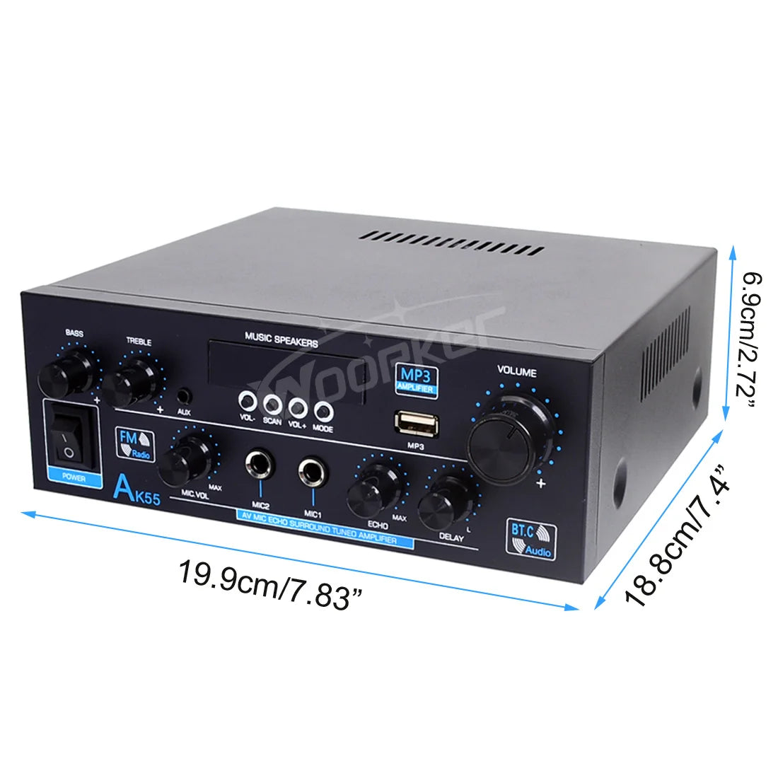 Home Power Amplifier AK55 Channel 2.0 Bluetooth 5.0 AUX RAC dual microphone Digital Stereo Sound 450W+450W Subwoofer