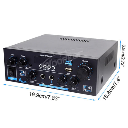 Home Power Amplifier AK55 Channel 2.0 Bluetooth 5.0 AUX RAC dual microphone Digital Stereo Sound 450W+450W Subwoofer