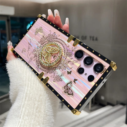 Luxury Butterfly Ring Bracket Plating Phone Case For Samsung S25 S24 Ultra S23 Plus S22 S21 A24 A73 A72 A54 5G A34 A32 A22 Cover