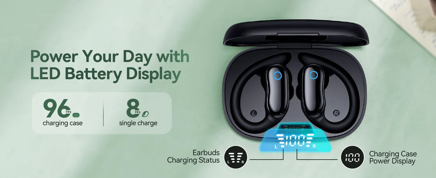 Ear Buds Wireless Earbuds 96hrs Playback Bluetooth Headphones IPX7 Waterproof Stereo Bass Over-Ear Earphones with Earhooks Mic
