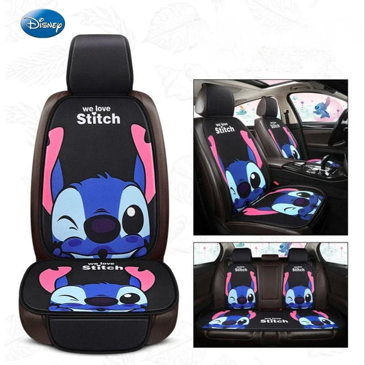 Disney Stitch Car Seat Covers 4PCS Universal Fit, Cute Cartoon Soft Protectors for Women Girls Auto Accessories, All-Season Dura
