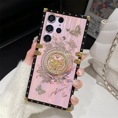 Luxury Butterfly Ring Bracket Plating Phone Case For Samsung S25 S24 Ultra S23 Plus S22 S21 A24 A73 A72 A54 5G A34 A32 A22 Cover