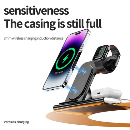 30W Wireless 3 in 1 Charger Stand For iPhone 14 13 12 Pro Max Apple Watch 8 7 Samsung Watch 5 Airpods Fast Charging Dock Station