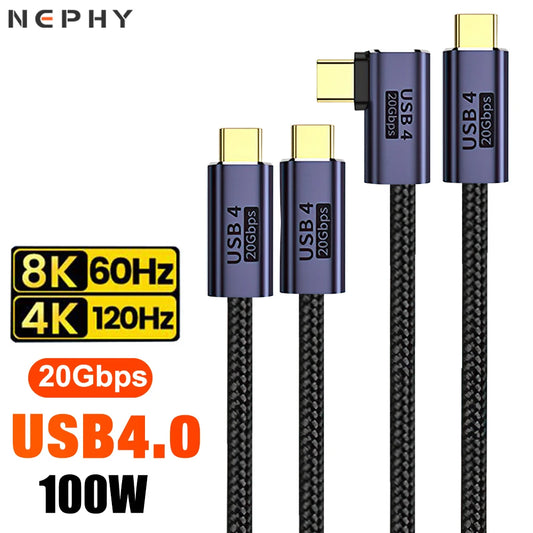 90 Degree 8K 60HZ USB 4.0 Type C To C Cable Super fast charge for iPhone 15 Pro Macbook Samsung Data Charger Video Cord 1M 2M 3M