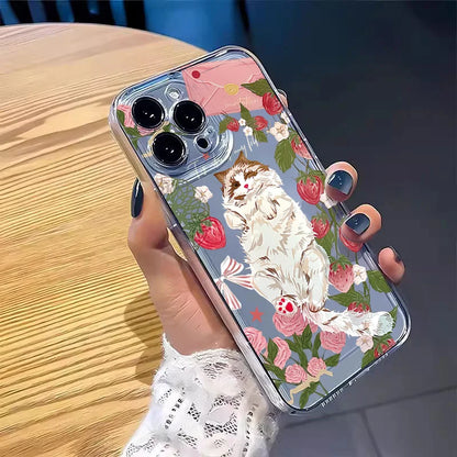 Korean Painted Cat Strawberry Phone Case for Xiaomi Poco X6 X5 X3 F5 F6 M6 Pro 4G Mi 11 Lite 5G 14T 14 13T 13 12T 12 Soft Cover