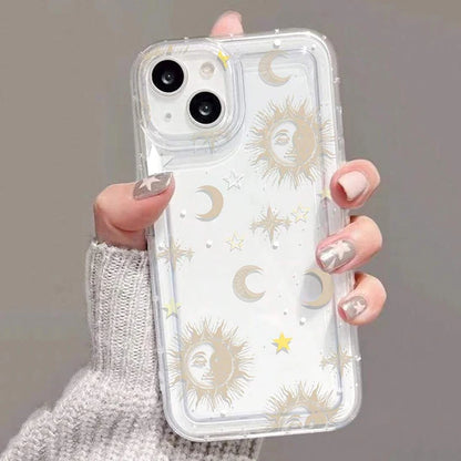 Moon Stars Print Clear Phone Case for iPhone 16E 16 15 14 13 12 11 Pro Max Mini XR X XS 7 8 16 Plus SE Shockproof Silicone Cover