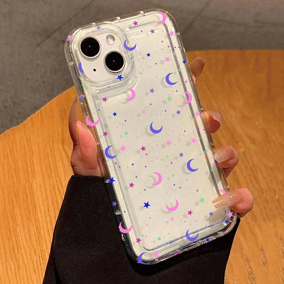 Moon Stars Print Clear Phone Case for iPhone 16E 16 15 14 13 12 11 Pro Max Mini XR X XS 7 8 16 Plus SE Shockproof Silicone Cover