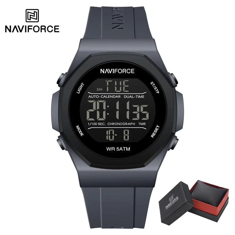 NAVIFORCE Electronic Watches Men LCD Display Waterproof Clock Silicone Strap Luminous Business Man Wristwatch Relogio Masculino