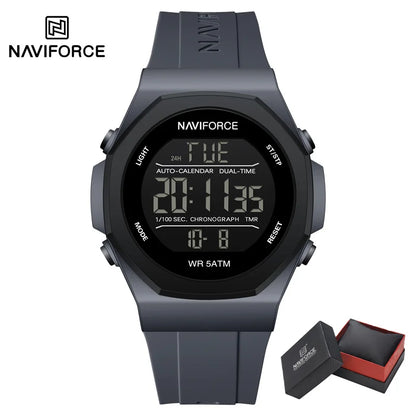NAVIFORCE Electronic Watches Men LCD Display Waterproof Clock Silicone Strap Luminous Business Man Wristwatch Relogio Masculino