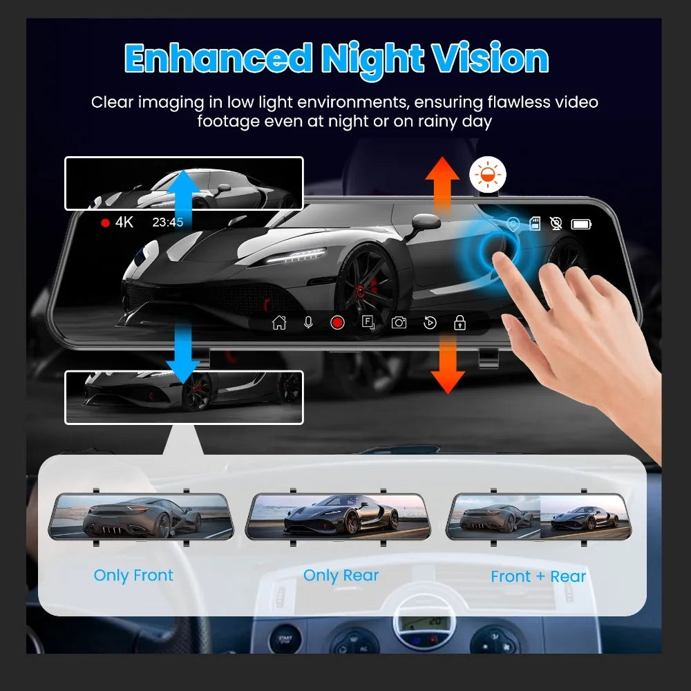 Aprilboy 4K Dash Cam 12 Inch ADAS Car DVR with External GPS Support WDR Night Vision G-Sensor Loop Recording Parking