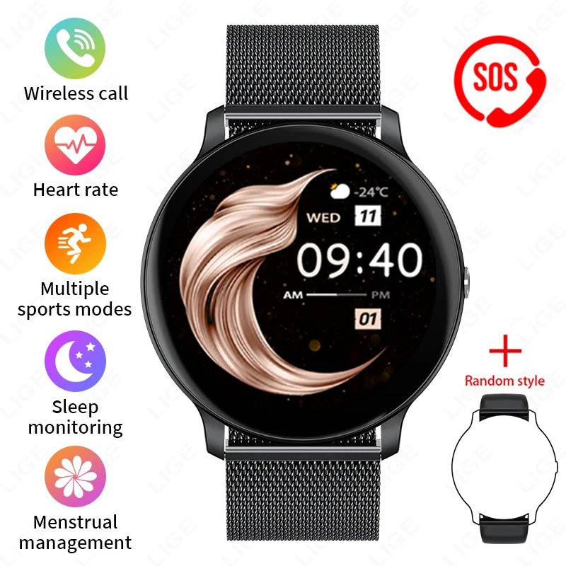 LIGE New 2025 Women Smart Watch Bluetooth Call Heart Rate Blood Oxygen Monitoring Waterproof Smartwatches Men Clock For XIAOMi