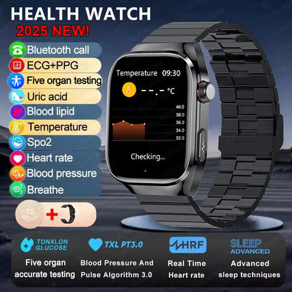 2025 New ECG+PPG Accurate Measure Heart Rate Smart Watch Men Blood Pressure Lipids Uric Acid Bluetooth Call Health Smartwatches