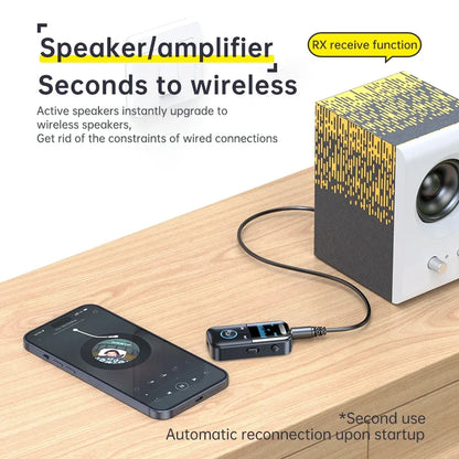 VIKEFON Bluetooth 5.4 Receiver Transmitter 3.5mm AUX TF Card Playback HiFi Wireless Audio Adapter With Mic LED Digital Display