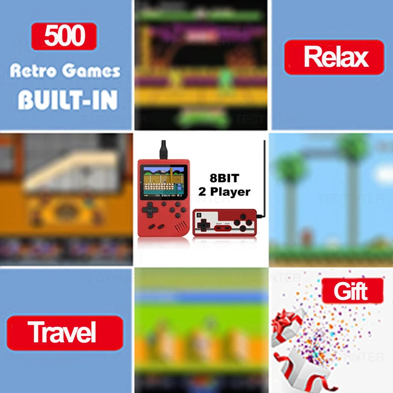 8-Bit Video Game Console 2.4 Inch LCD Retro Built-in 500 games Portable Mini Game PlayerAV Handheld Game Console For Kids Gift
