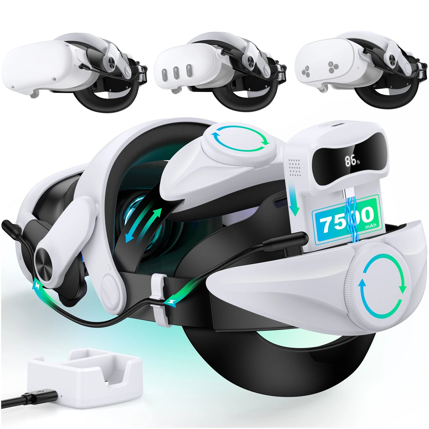 BEBONCOOL MQ3000 For Meta Quest 3S/Quest 3/Quest 2 Head Strap Battery Pack Battery Head Strap Compatible for Oculus Head Strap