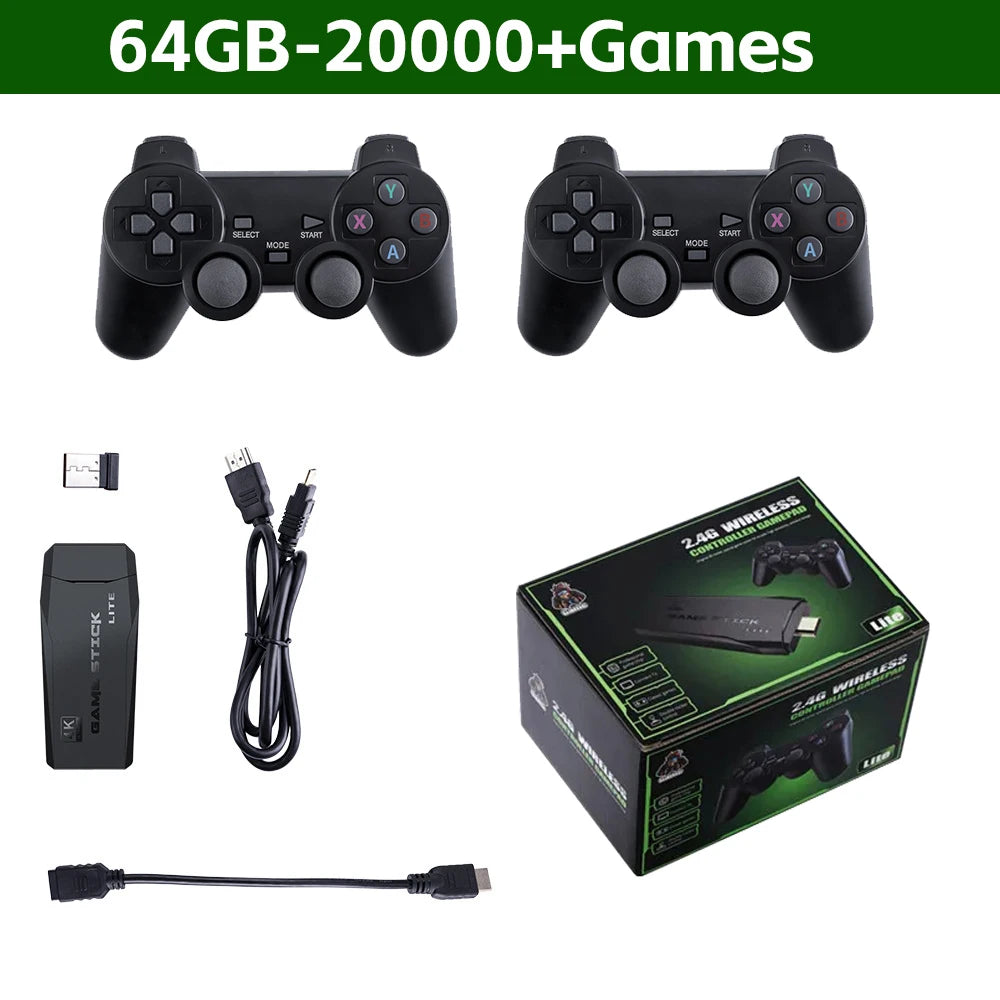 Video game console 2.4G wireless controller 4K high-definition game stick 64GB 20000+games retro games children's Christmas gift