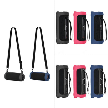 Silicone Bluetooth-compatible Speaker Case with Carabiner Waterproof Protective Sleeve Adjustable Strap for JBL Flip 6/Flip 5