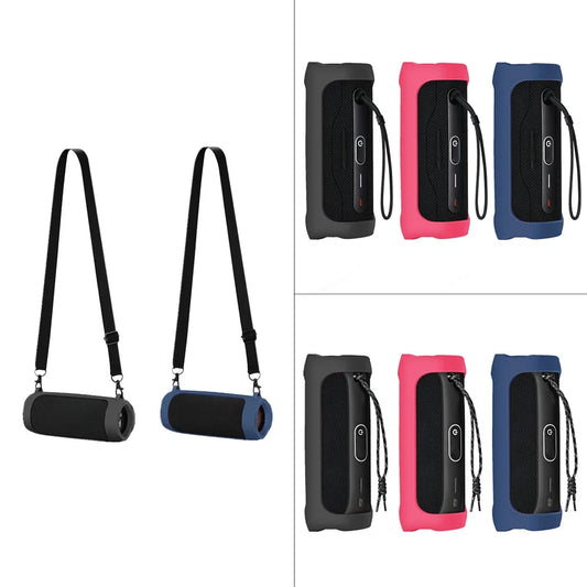 Silicone Bluetooth-compatible Speaker Case with Carabiner Waterproof Protective Sleeve Adjustable Strap for JBL Flip 6/Flip 5